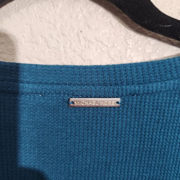 Michael Kors Teal Blue Long Sleeve Knit Top Drawstring Hem Small - Picture 3 of 15